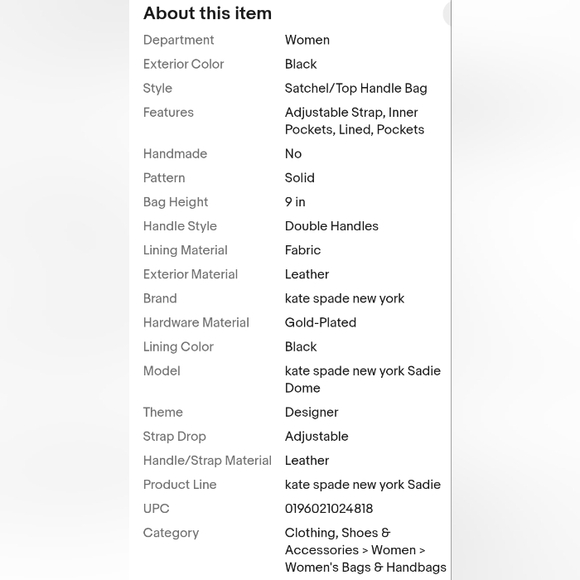 Kate Spade💥NWT💥Sadie Dome Satchel black leather w/ adjustable crossbody strap - Picture 16 of 17